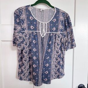 Lucky Brand Blue and Pink Floral Blouse
